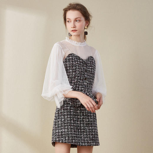 欧芮儿2018秋装荷叶边吊带上衣毛呢半身裙女短裙时尚套装裙 商品图0