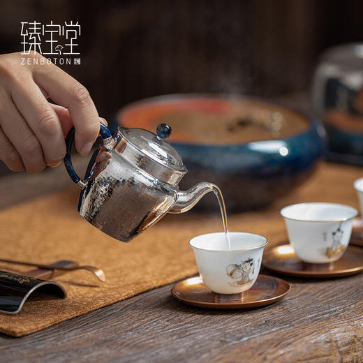 臻宝堂-汲直壶纯银泡茶壶纯手工锤纹(规矩锤纹)200ml（样品） 商品图3