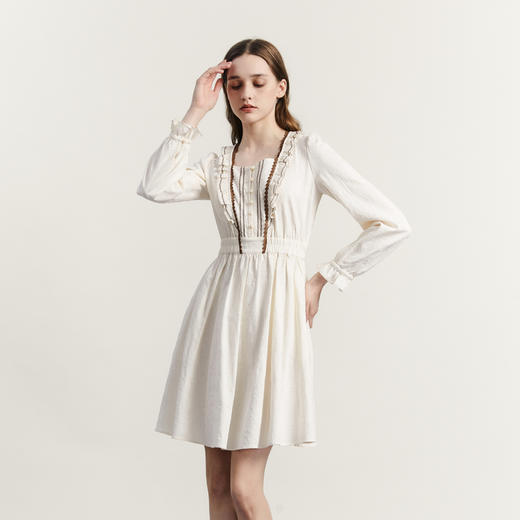 谜底纯棉连衣裙长袖女2023秋新款时尚气质X型收腰中长裙233ML1115 商品图1