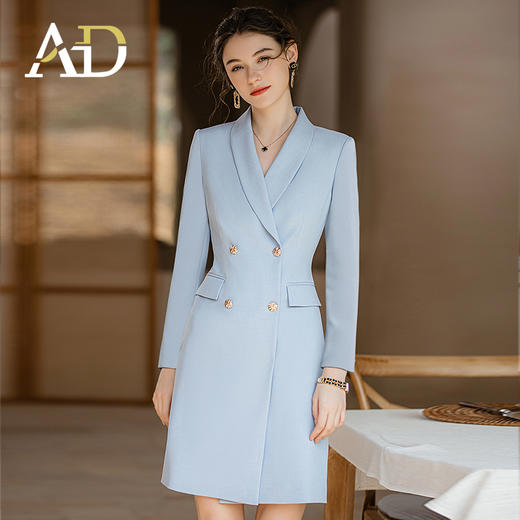 AD主持人西装连衣裙女2023年秋装新款蓝色职业装气质女神范正装裙 商品图1