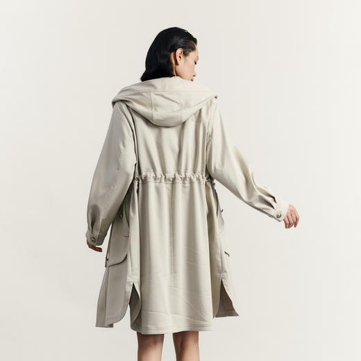 谜底连帽中长款风衣女2023秋季新款简约时尚单排扣外套233ME0961 商品图2