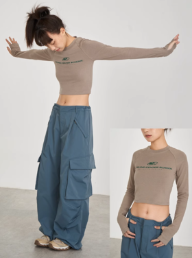 CryingCenter 灰咖粉美式印花紧身短款紧身长袖tee 哭喊中心