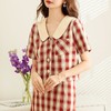 百姿 娃娃领格纹短袖衬衫女2023春夏新款复古千鸟格开衫上衣女 商品缩略图3