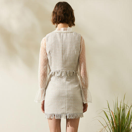 欧芮儿2019秋新蕾丝格子上衣+流苏半身裙两件套小香风时尚套装 商品图1