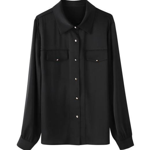 百姿 职业衬衫女长袖2023秋季新款纯色开衫大口袋气质通勤衬衣 商品图4