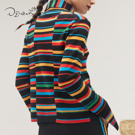 羊绒彩条翻领女套衫SJF95W273K 商品图4