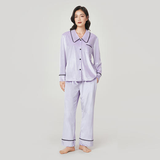 都市丽人生活家居女士睡衣丝绒厚款长袖长裤类家居服套装新年本命年红品LH31K4 商品图1