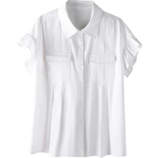 百姿 纯棉荷叶袖衬衫女2023夏季新款翻领百搭通勤短袖女式衬衫 商品图4