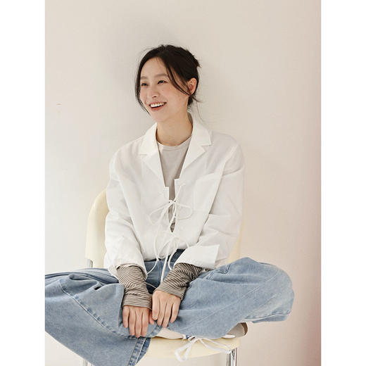 Even Vintage | 神仙面料 原创设计感通勤简约v领系带宽松衬衫女 商品图1