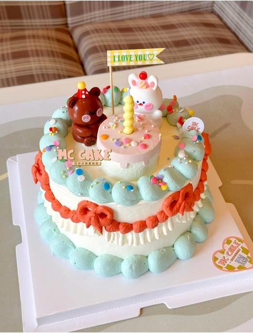 小熊小兔子裱花蛋糕 情侣蛋糕 商品图0