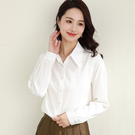 罗蒙夏季女式长袖衬衫简约气质舒适透气轻薄日常通勤优雅设计感衬衣女 商品图3