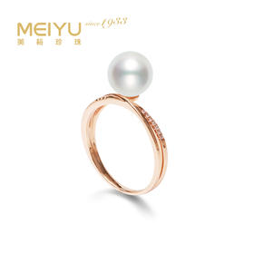 美裕 金18K海水珍珠戒指 8-8.5mm白 无暇 正圆 级强光104366