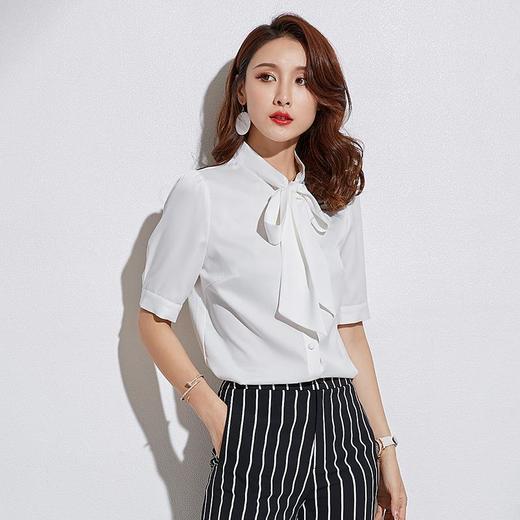 百姿 直销雪纺开衫上衣2022年夏季新款蝴蝶结衬衫韩版立领衬衣女装 商品图1
