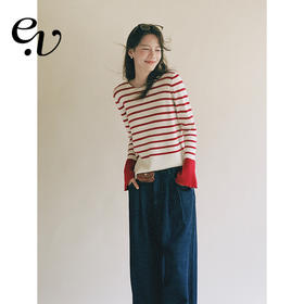 Even Vintage | 利落优雅 原创简约气质荷叶边条纹针织衫女早秋