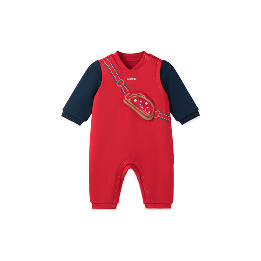 英氏婴儿衣服男女宝宝秋季暖感加绒连体衣喜庆哈衣 商品图4