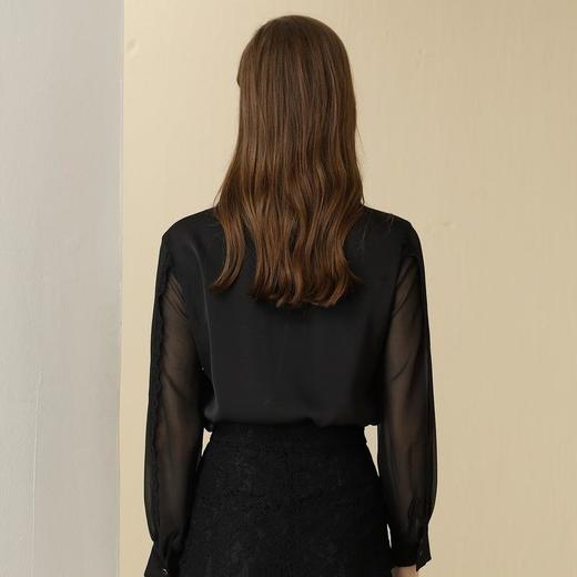 百姿 2023秋季新款V领女装韩版小众长袖洋气绣花雪纺衬衫女90146 商品图1