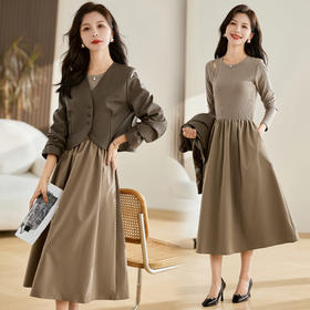 秋季新款，皮衣外套打底连衣裙两件套HR-MSB3032