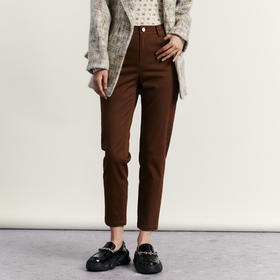 谜底休闲萝卜裤女2023秋季新款简约百搭合体棉弹九分裤233MK1027