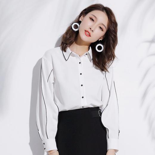 百姿 2023春季新款开衫翻领单排扣衬衣时尚灯笼袖雪纺衬衫品牌女装 商品图0