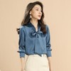 百姿 2023秋季女装V领上衣套头蝴蝶结系带雪纺长袖气质衬衫女 商品缩略图2