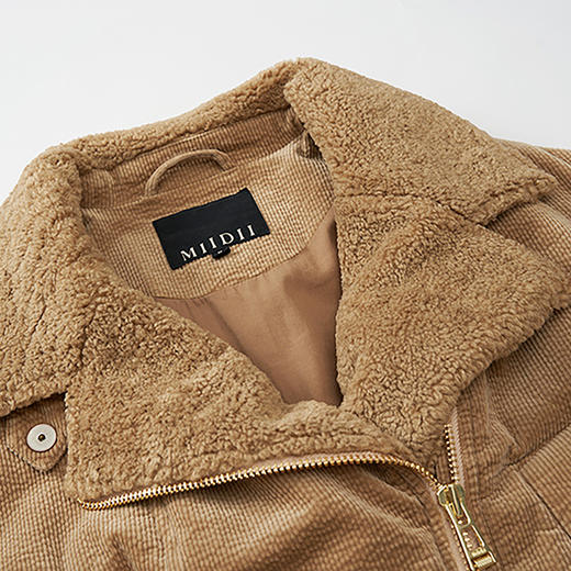 谜底短款棉服女2023秋季新款复古机车风羊羔毛拼接外套233MF1101 商品图3