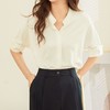 百姿 半开领衬衫女2023夏季新款韩版纯色直筒通勤五分袖开衫衬衣 商品缩略图0