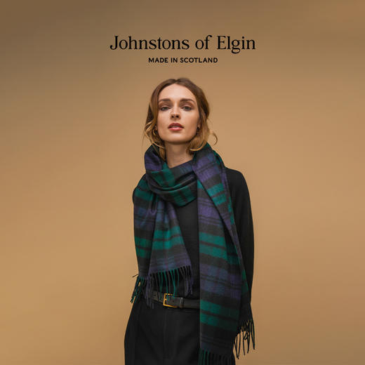 Johnstons of Elgin经典纯羊绒披肩 格纹 商品图1
