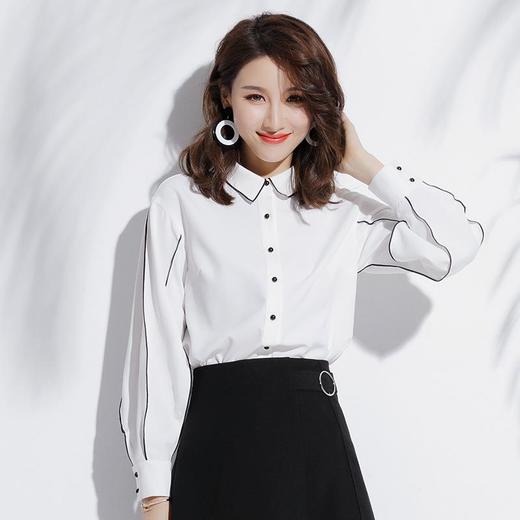百姿 2023春季新款开衫翻领单排扣衬衣时尚灯笼袖雪纺衬衫品牌女装 商品图2