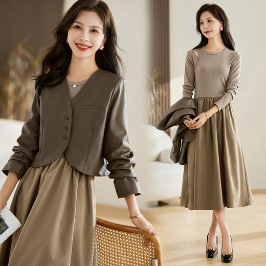 秋季新款，皮衣外套打底连衣裙两件套HR-MSB3032 商品图1