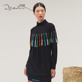 羊绒手工流苏双翻领中长套衫SJF95W450K