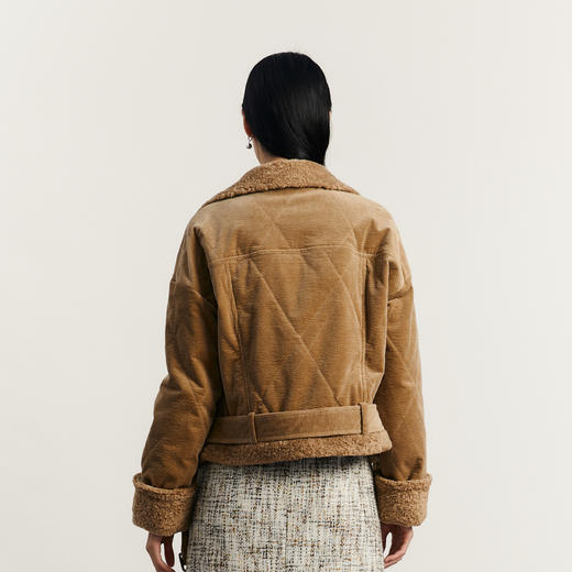 谜底短款棉服女2023秋季新款复古机车风羊羔毛拼接外套233MF1101 商品图2