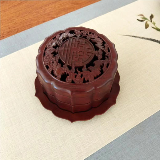 五福临门-大°酸枝双层盘香盒 商品图0