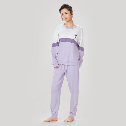 都市丽人40支CVC双面女士棉质薄款长袖长裤类家居服套装LH32M2 商品图1