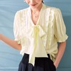 百姿 蝴蝶结木耳边衬衫女2023夏季新款法式优雅直筒短袖女装衬衣 商品缩略图2