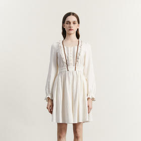 谜底纯棉连衣裙长袖女2023秋新款时尚气质X型收腰中长裙233ML1115