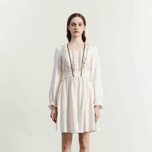 谜底纯棉连衣裙长袖女2023秋新款时尚气质X型收腰中长裙233ML1115 商品图0