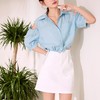 百姿 新款露肩灯笼袖衬衫翻领小众设计感短袖衬衣女装 商品缩略图3