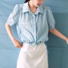 百姿 系带短袖衬衫女韩版透视网纱小众翻领衬衣女装 商品缩略图3