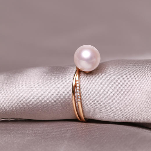 美裕 金18K海水珍珠戒指 8-8.5mm白 无暇 正圆 级强光104366 商品图3