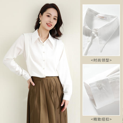 罗蒙夏季女式长袖衬衫简约气质舒适透气轻薄日常通勤优雅设计感衬衣女 商品图4