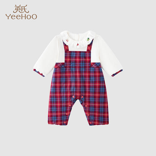 【商场同款】英氏婴儿衣服女宝夹棉连体衣保暖秋冬月亮裆哈衣 商品图0