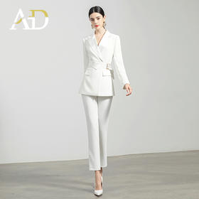 AD高端白色职业装气质女神范套装女秋季收腰系带设计感西服套裤