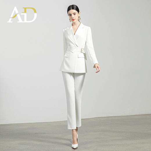 AD高端白色职业装气质女神范套装女秋季收腰系带设计感西服套裤 商品图0