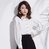 百姿 2023春季新款开衫翻领单排扣衬衣时尚灯笼袖雪纺衬衫品牌女装 商品缩略图3