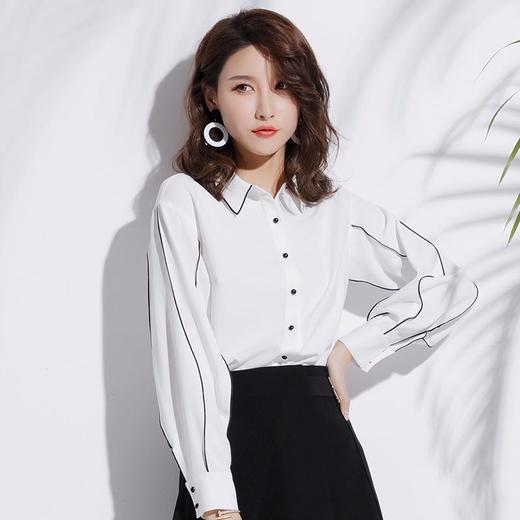 百姿 2023春季新款开衫翻领单排扣衬衣时尚灯笼袖雪纺衬衫品牌女装 商品图3