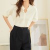 百姿 半开领衬衫女2023夏季新款韩版纯色直筒通勤五分袖开衫衬衣 商品缩略图3