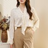 百姿 秋意微凉V领长袖衬衫女2023早秋新款优雅名媛领带衬衣231223 商品缩略图0