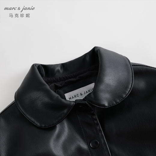 马克珍妮女童时尚泡泡袖皮衣夹克 儿童外套春秋款上衣241078 商品图3