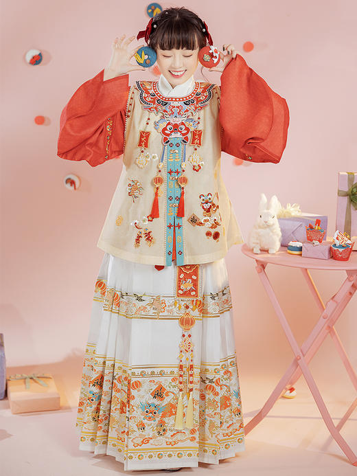 重回汉唐年兽明制汉服女过年冬装正品原创设计比甲保暖直领大襟袄 商品图3