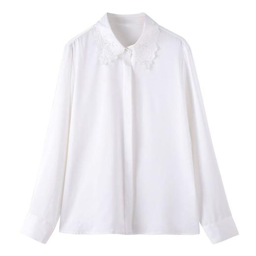 百姿 都市丽人刺绣翻领长袖衬衫女2023早秋新款纯色上衣231222 商品图4